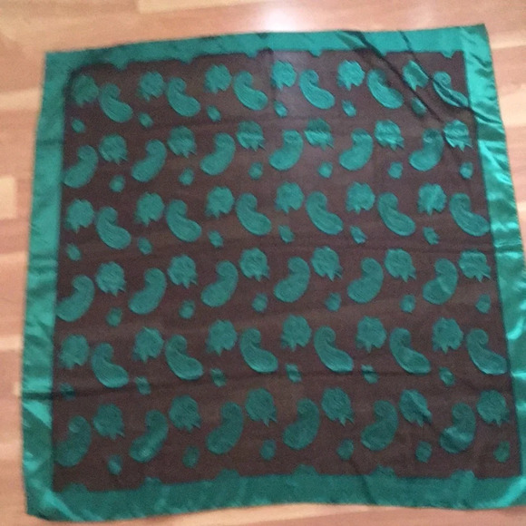 Emerald Green and Black Satin Sheer Paisley Print Scarf - Picture 2 of 4